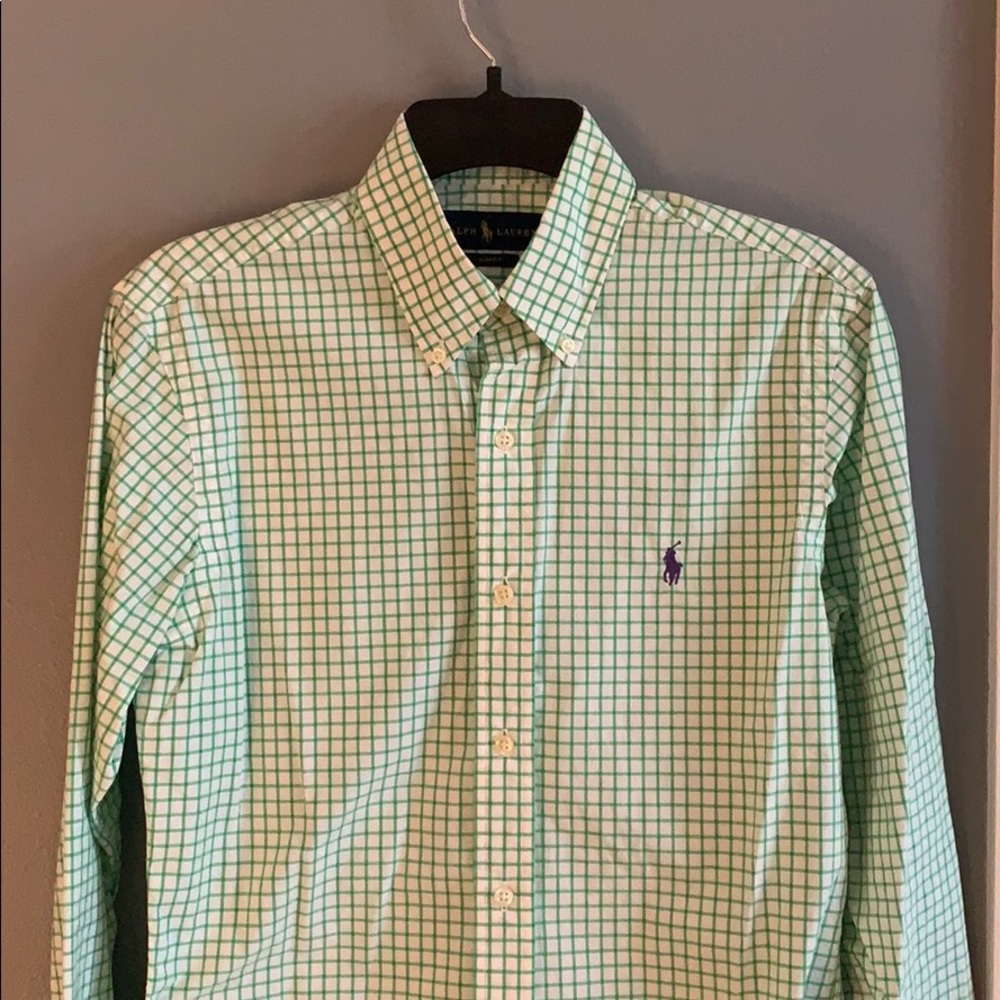Green/White Slim Fit Button-Down Shirt